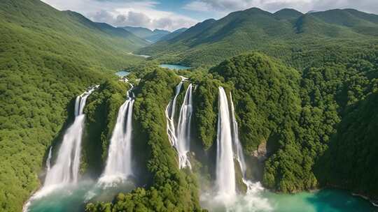 山林间瀑布俯瞰美景