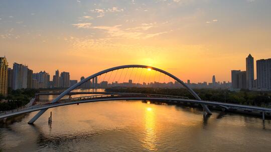 广州海心桥航拍 日落美景