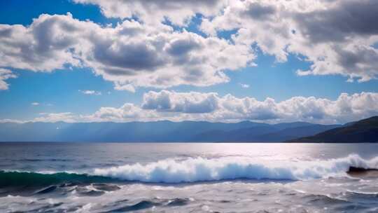 海边蓝天白云海浪风景