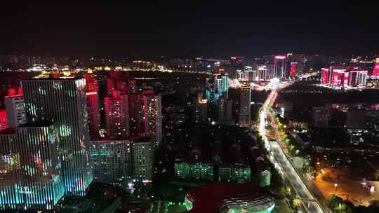 航拍泸州夜景中国酒城大剧院夜景