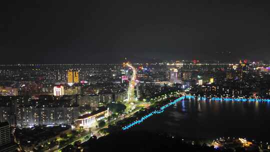 广东肇庆城市夜景交通航拍