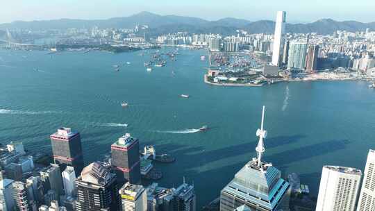 香港维多利亚港航拍香港城市建筑风光风景视频素材模板下载