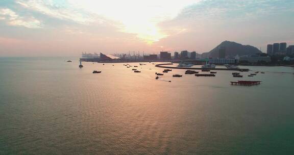 深圳湾海港日落航拍