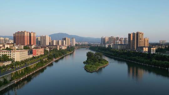 航拍湖南怀化舞水河风光鹤州岛