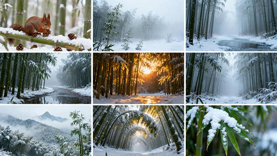 竹林雪景 立冬小寒大寒冬至竹海风光
