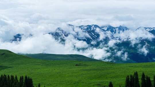 草原雪山云雾延时