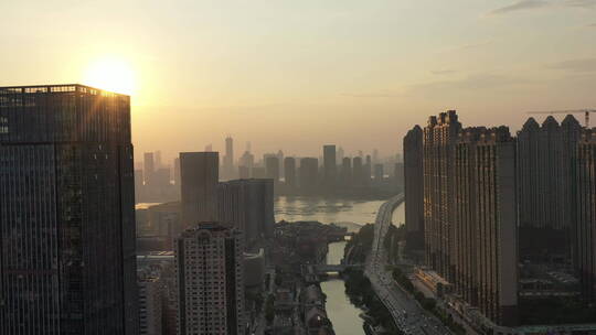 武汉市汉街航拍沙湖汉街夕阳长江709视频素材模板下载
