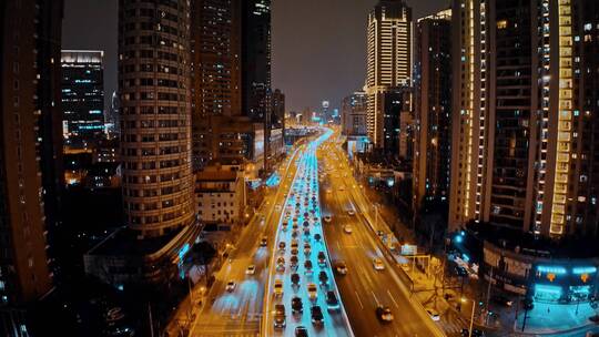 上海浦西南北高架夜景视频素材模板下载