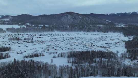 新疆北疆阿勒泰喀纳斯冬季雪景童话世界航拍