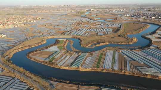 航拍 河流 浮沱河 高空 风景 景色