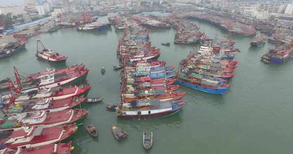 北海国际客运港电建渔港航拍2016年历史素材