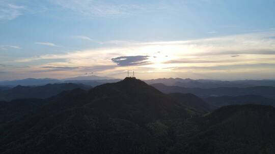 航拍山川丘陵日落晚霞夕阳