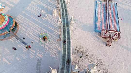 哈尔滨外滩雪人码头 冰滑梯 航拍