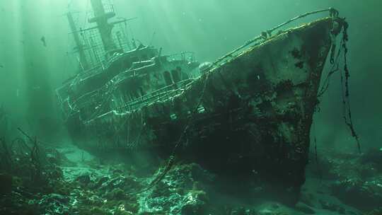 海底 船残骸视频素材模板下载