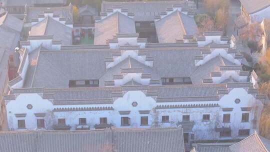 航拍台儿庄古城黄昏的色调