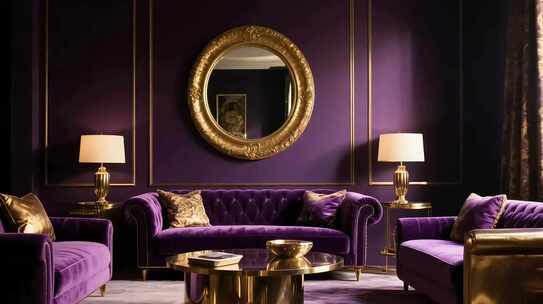 紫色系豪华客厅室内场景