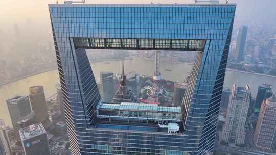上海浦东新区航拍陆家嘴上海环球金融中心东视频素材模板下载
