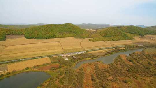 航拍吉林敦化市雁鸣湖湿地沼泽河流森林沼泽