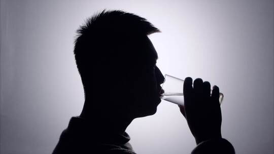 男人喝水吃药 生病 身体不适感冒药发烧药