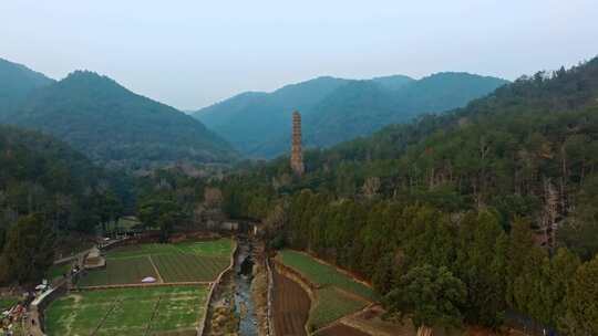 浙江台州国清寺隋塔天台山寺庙古塔宝塔航拍