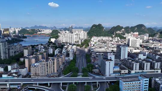 广西柳州飞蛾立交桥城市交通航拍
