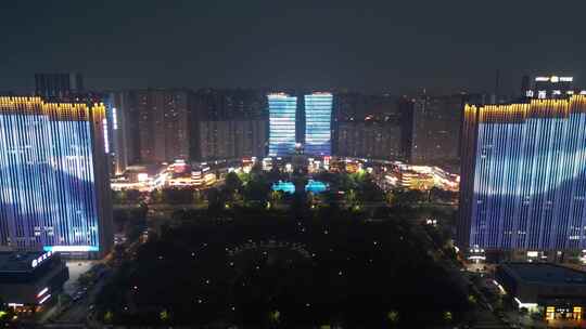 河南新乡市城市夜景灯光航拍视频素材模板下载