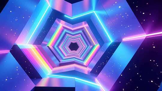 几何建筑空间抽象艺术浪漫梦幻霓虹隧道4K