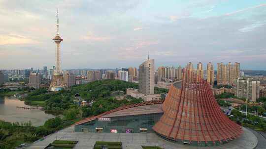 湖南省株洲市神农塔日落夕阳4k航拍