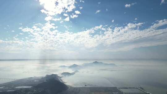 航拍山水云雾与桥梁景观