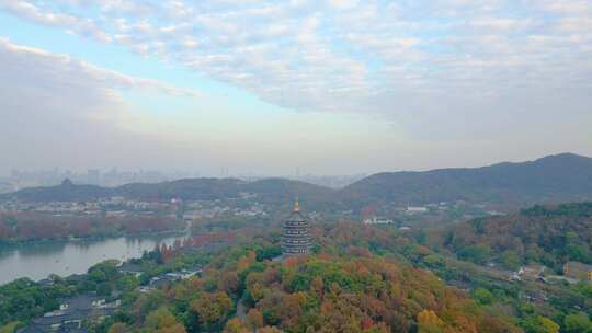 杭州西湖景区雷峰塔风景航拍