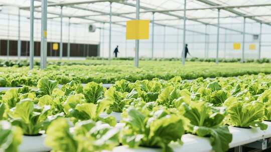 温室大棚内种植的水培蔬菜