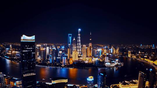 上海白玉兰夜景环绕航拍