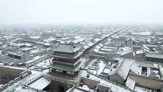 山西晋中平遥古城雪景航拍风景宣传视频