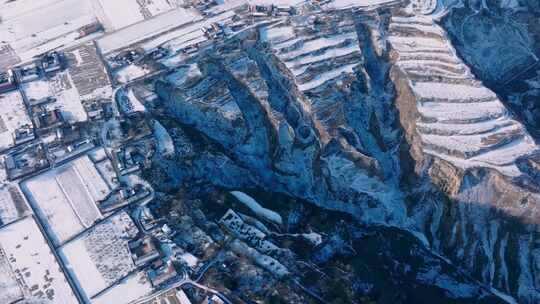 黄土高原梯田风貌冬季雪景