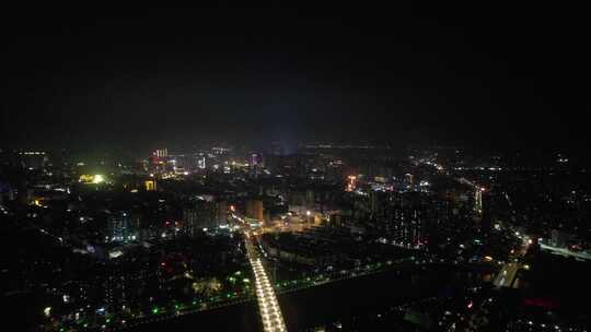 广东茂名城市夜景交通航拍