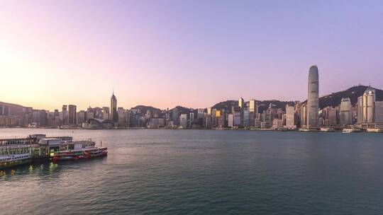 香港港岛建筑群日出光影变化