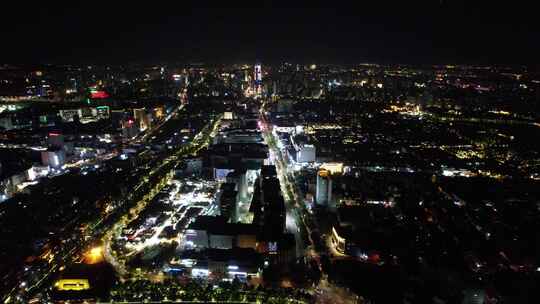 济南老城区泉城市广场夜景灯光航拍