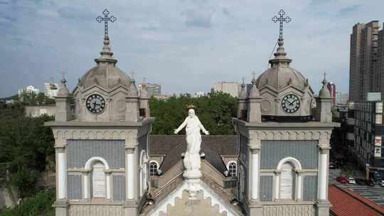 芜湖天主教堂西洋建筑群航拍素材