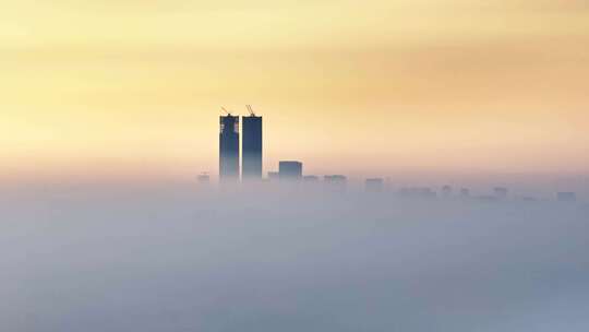 张江双子塔 上海晨雾城市建筑视频素材模板下载