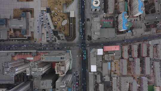 青海西宁市交通巷城市街道建筑俯拍全景