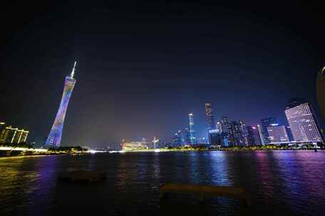 广州城市夜景珠江新城高楼建筑江景