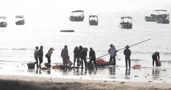 雷州渔民赶海满载而归