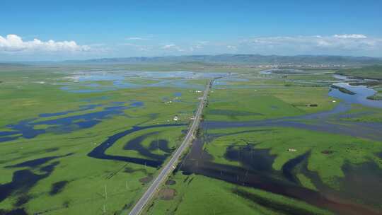 四川阿坝红原大草原白河航拍自然风光