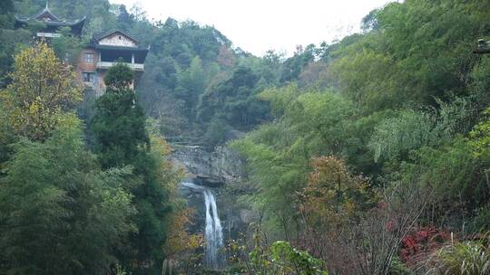 天台山石梁飞瀑瀑布水流