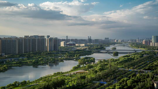 太原,多云,多云,汾河,迎泽大桥,汾河公园视频素材模板下载