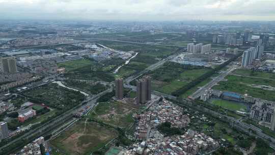 广州番禺长隆城市鸟瞰城乡结合部航拍