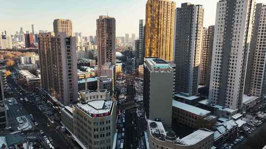 沈阳民主广场冬季航拍4K城市风景空镜视频素材模板下载