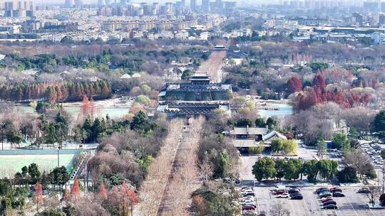 航拍瘦西湖景区园林观音山大明寺宋夹城