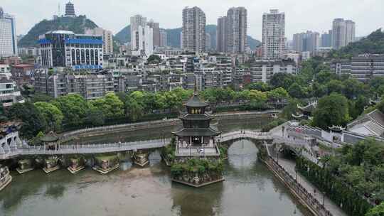 贵州省贵阳市南明区甲秀楼高清航拍