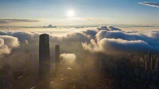 城市云海日出高空景观